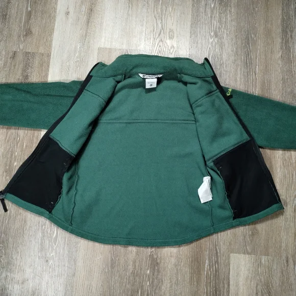 VTG Columbia 10/12 Youth 90s Oregon Ducks Football Fleece Jacket Green Full Zip - Picture 3 of 15